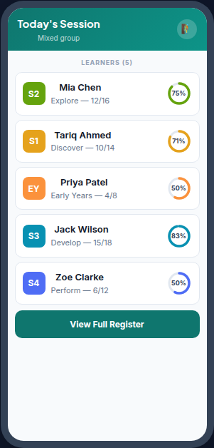 GCS Coach app, marking learner progress during a session
